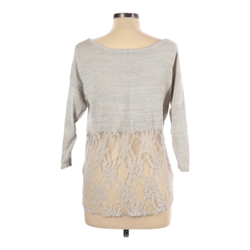 Maurices Pullover Sweater Size L Cream Gold Metallic Thread Lace Back Scoop Neck